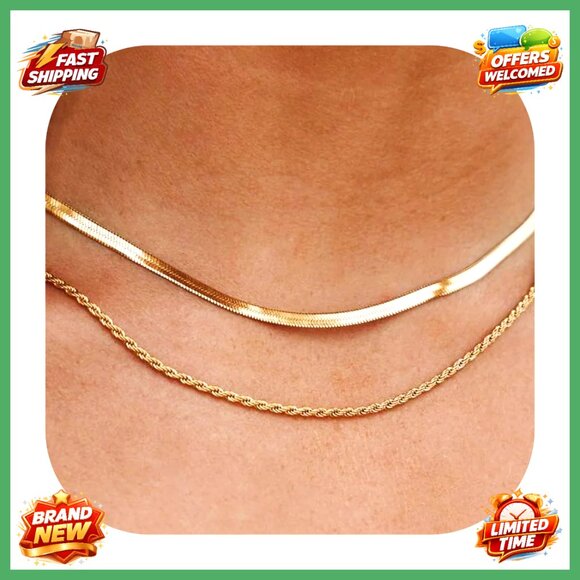 Layered Snake Chain Necklace Set 18K Gold Plated Minimalist Chic Jewelry